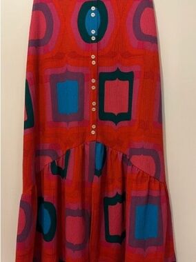 next Red Geometric Button-Front High-Low Maxi Skirt